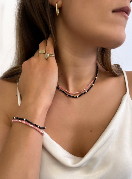 Zoe Lev 14K Gold Pink Rhodochrosite Segment Bead Necklace