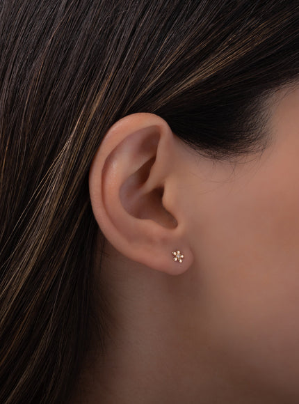 Zoe Lev 14K Gold Mini Diamond Flower Stud Earrings