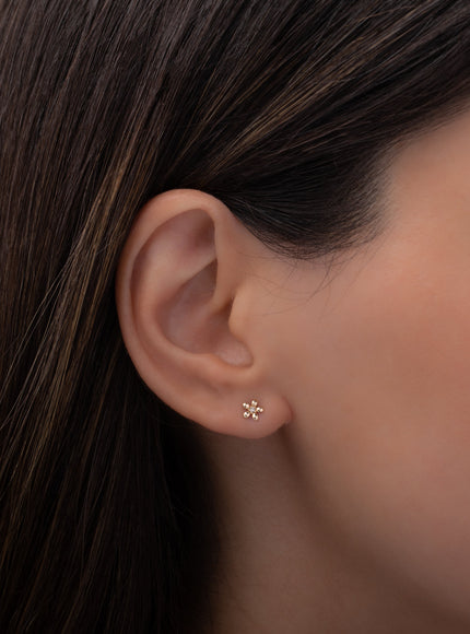 Zoe Lev 14K Gold Mini Diamond Flower Stud Earrings