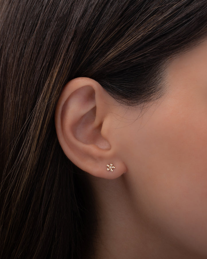 Zoe Lev 14K Gold Mini Diamond Flower Stud Earrings