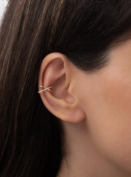 Zoe Lev 14K Gold and Diamond X Ear Cuff