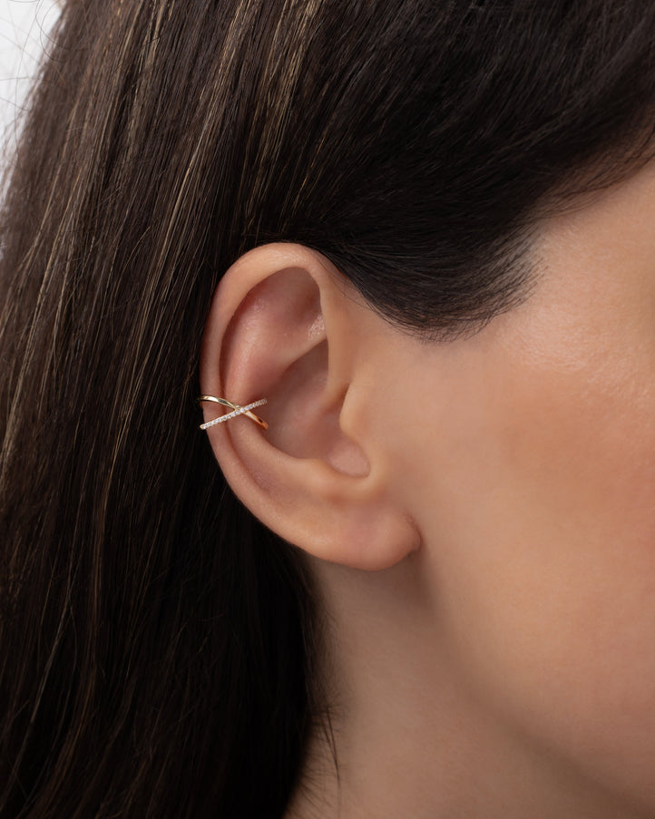 Zoe Lev 14K Gold and Diamond X Ear Cuff