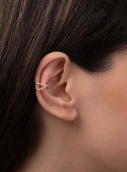 Zoe Lev 14K Gold and Diamond X Ear Cuff