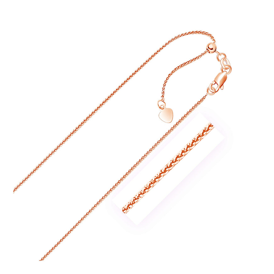 14k Rose Gold Adjustable Wheat Chain 1.0mm - Ellie Belle