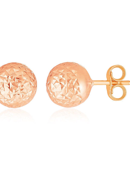 14k Rose Gold Ball Earrings with Crystal Cut Texture - Ellie Belle