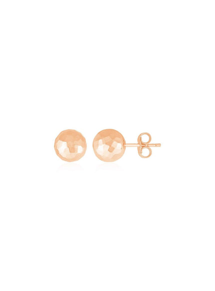 14k Rose Gold Ball Earrings with Faceted Texture - Ellie Belle