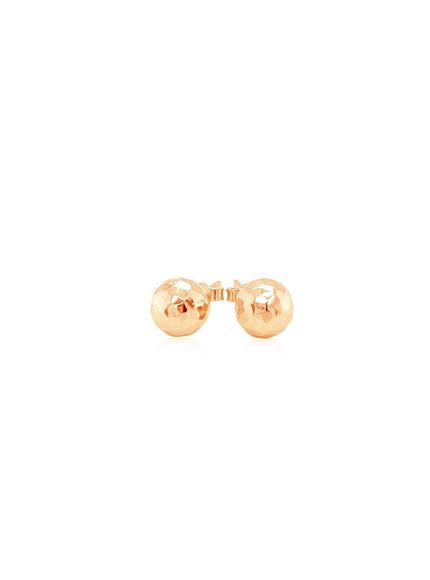 14k Rose Gold Ball Earrings with Faceted Texture - Ellie Belle