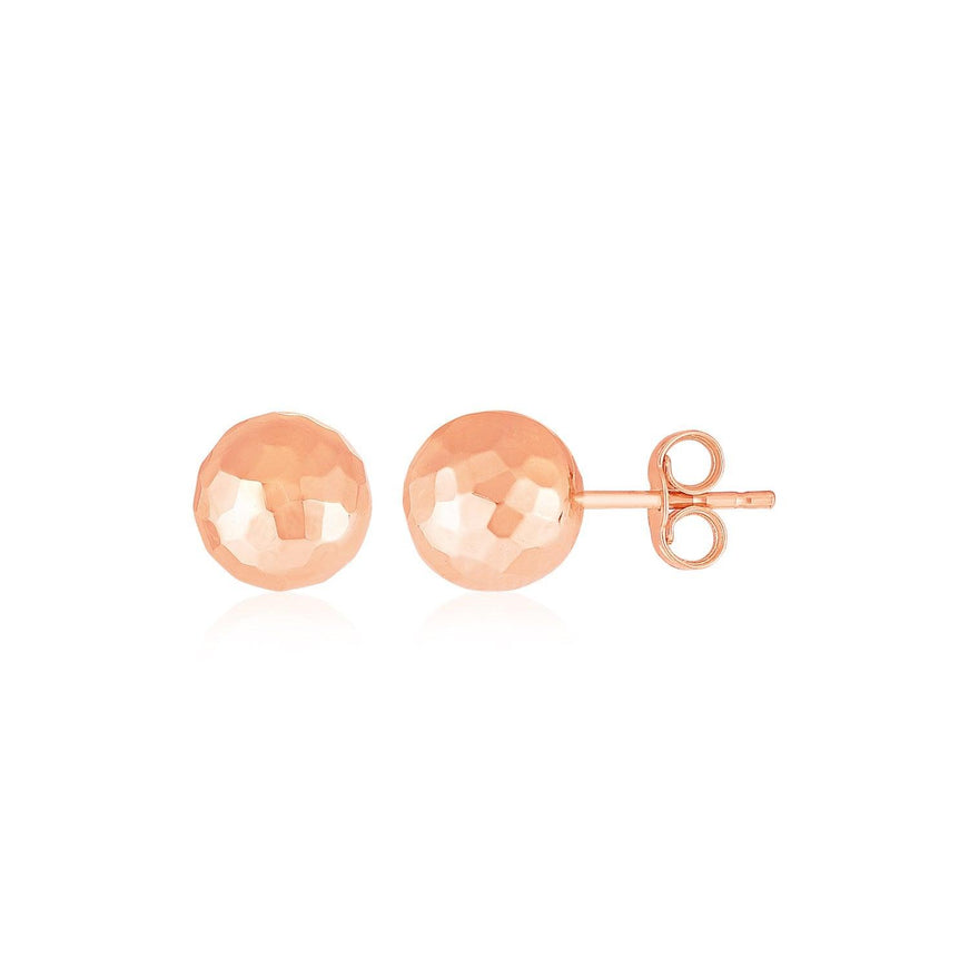 14k Rose Gold Ball Earrings with Faceted Texture - Ellie Belle