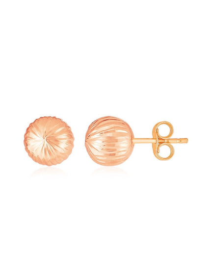 14K Rose Gold Ball Earrings with Linear Texture - Ellie Belle