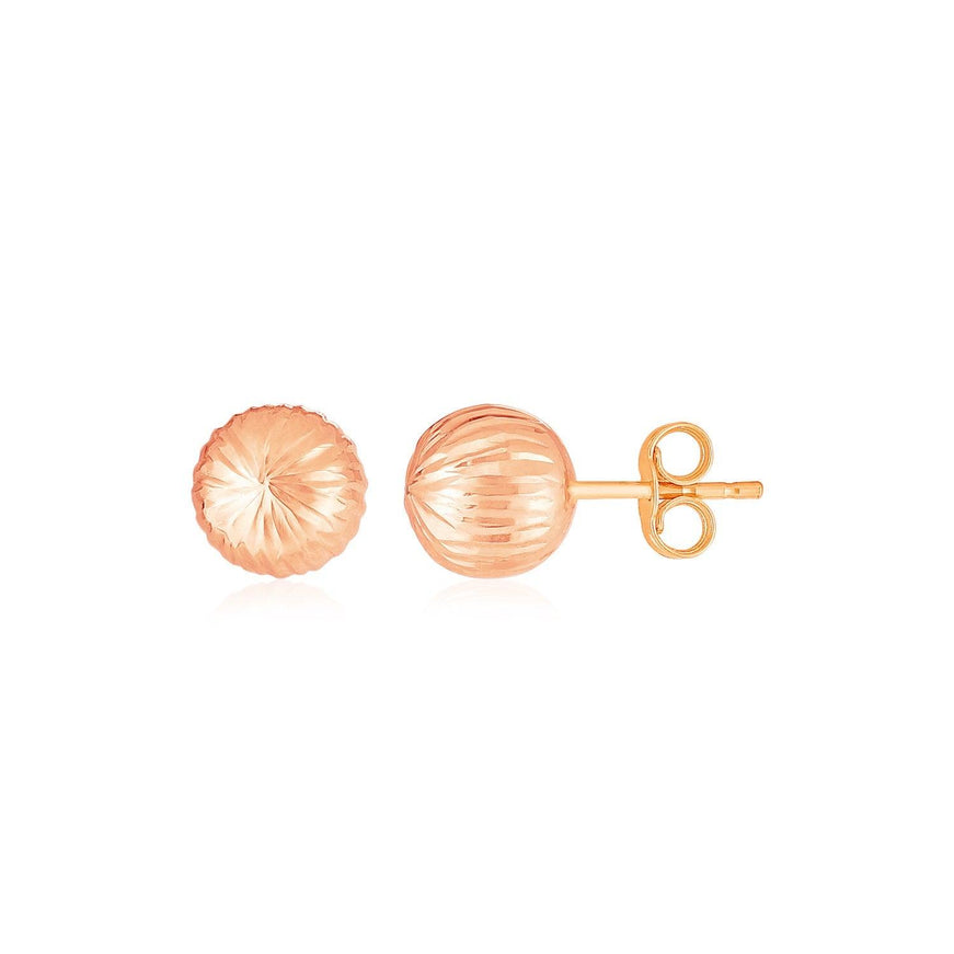 14K Rose Gold Ball Earrings with Linear Texture - Ellie Belle