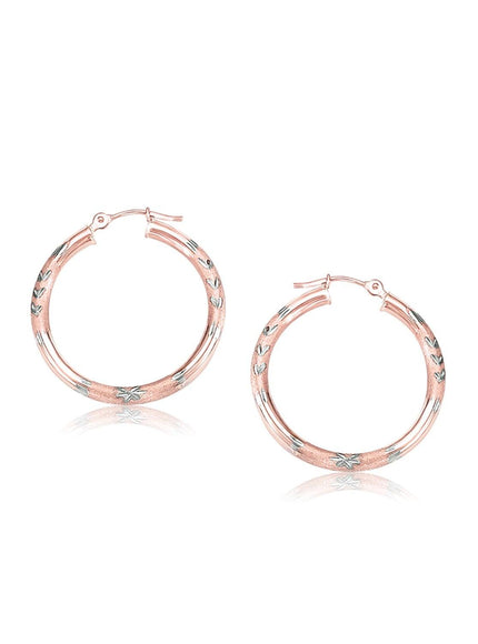 14k Rose Gold Fancy Diamond Cut Hoop Earrings (25mm Diameter) - Ellie Belle