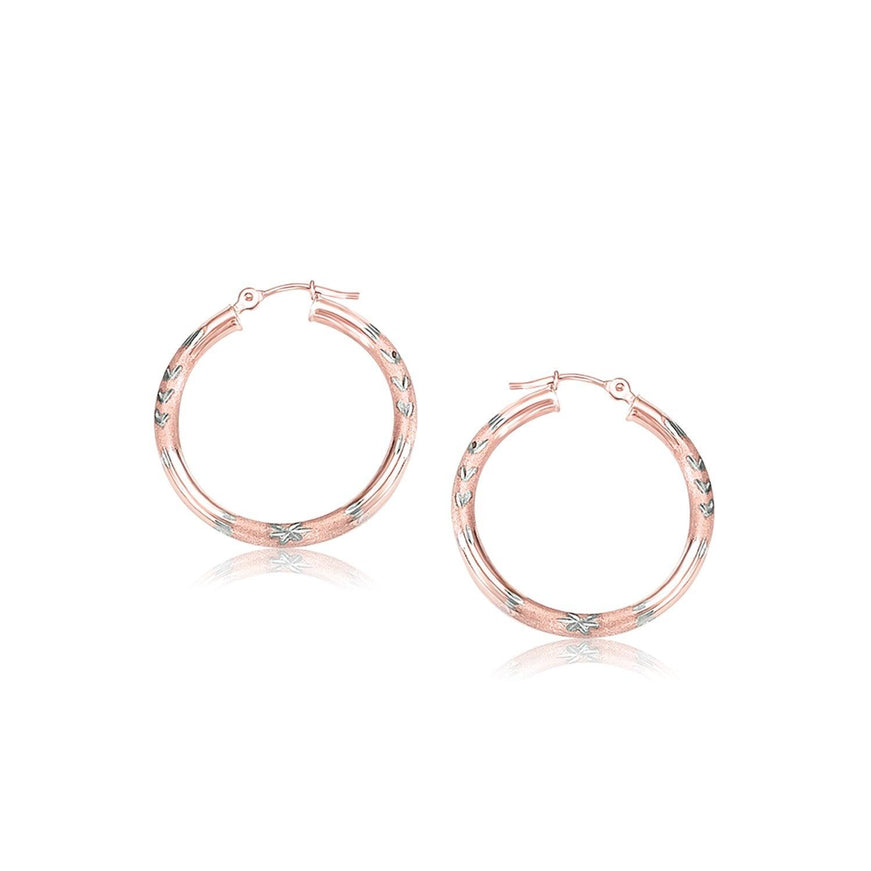 14k Rose Gold Fancy Diamond Cut Hoop Earrings (25mm Diameter) - Ellie Belle