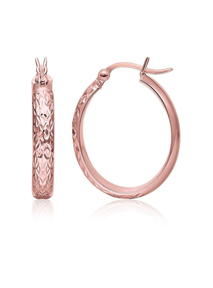 14k Rose Gold Hammered Oval Hoop Earrings - Ellie Belle