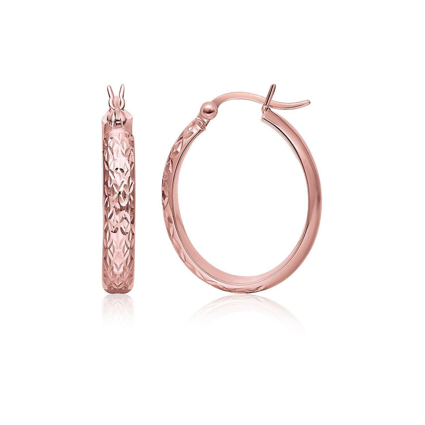 14k Rose Gold Hammered Oval Hoop Earrings - Ellie Belle