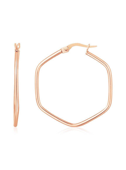 14K Rose Gold Hexagon Hoop Rounded Edge Earrings - Ellie Belle