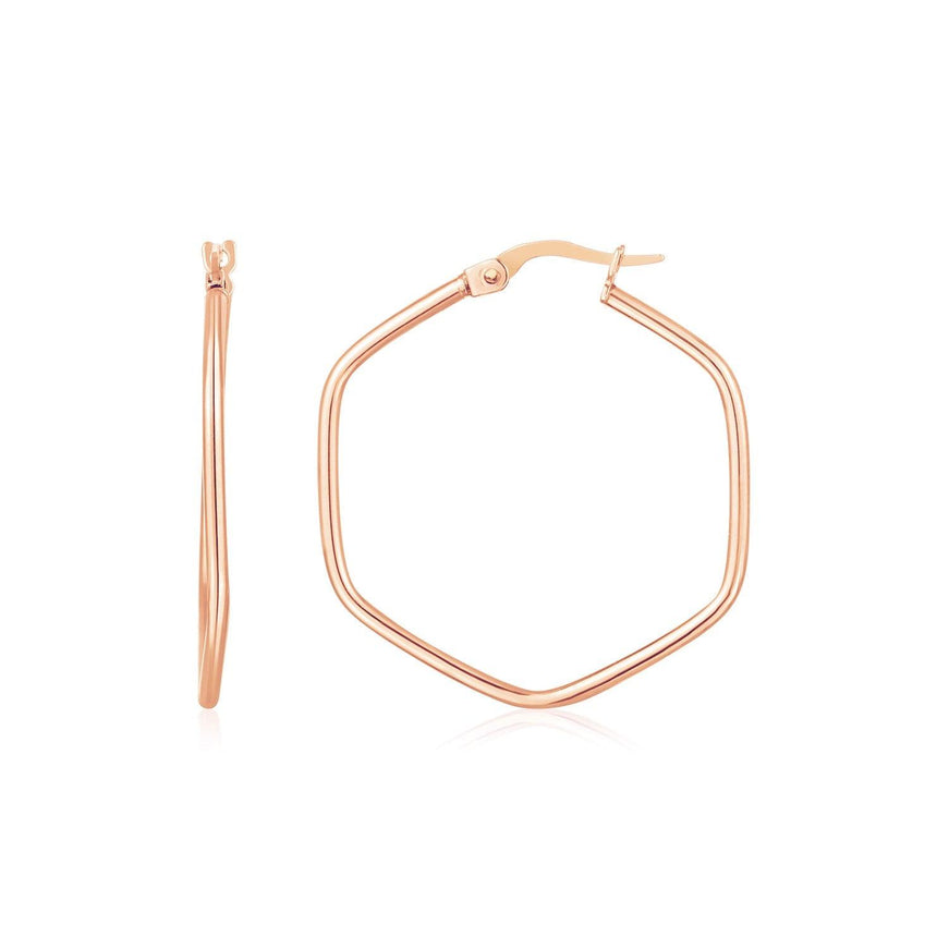 14K Rose Gold Hexagon Hoop Rounded Edge Earrings - Ellie Belle