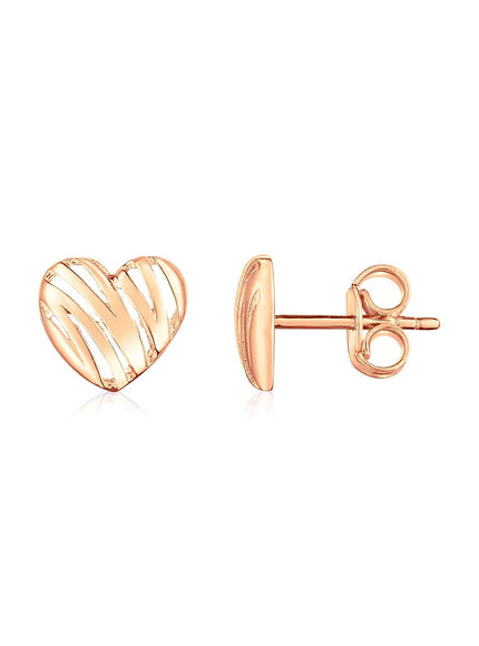 14K Rose Gold High Polish Scribble Heart Stud Earrings - Ellie Belle