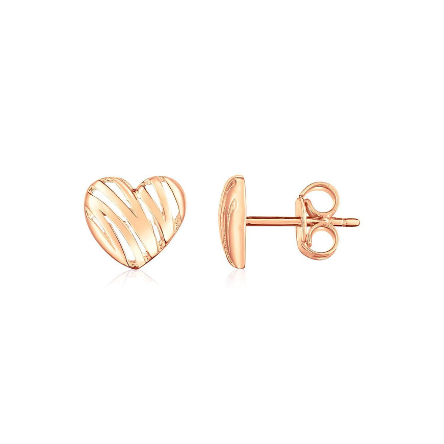 14K Rose Gold High Polish Scribble Heart Stud Earrings - Ellie Belle