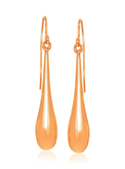 14k Rose Gold Long Polished Teardrop Dangling Earrings - Ellie Belle