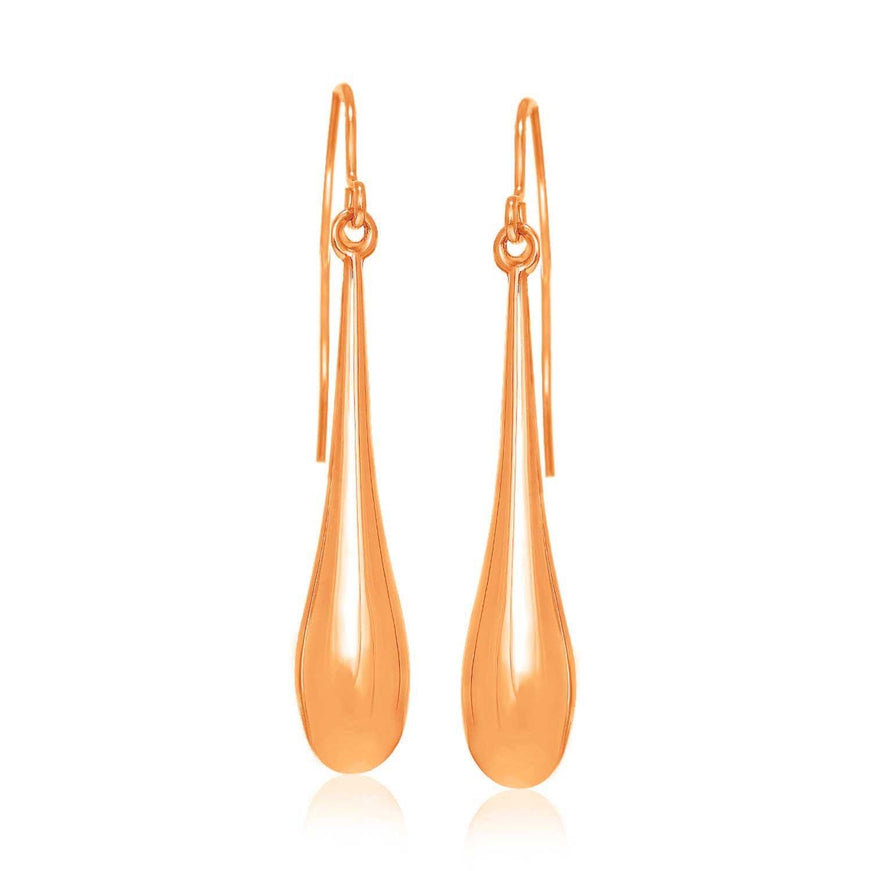 14k Rose Gold Long Polished Teardrop Dangling Earrings - Ellie Belle