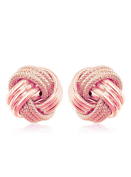 14k Rose Gold Love Knot with Ridge Texture Earrings - Ellie Belle