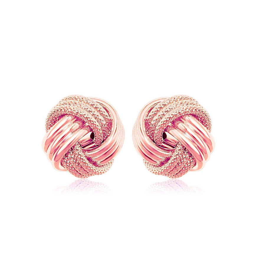 14k Rose Gold Love Knot with Ridge Texture Earrings - Ellie Belle