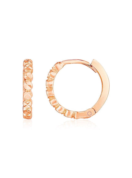 14k Rose Gold Petite Textured Round Hoop Earrings - Ellie Belle