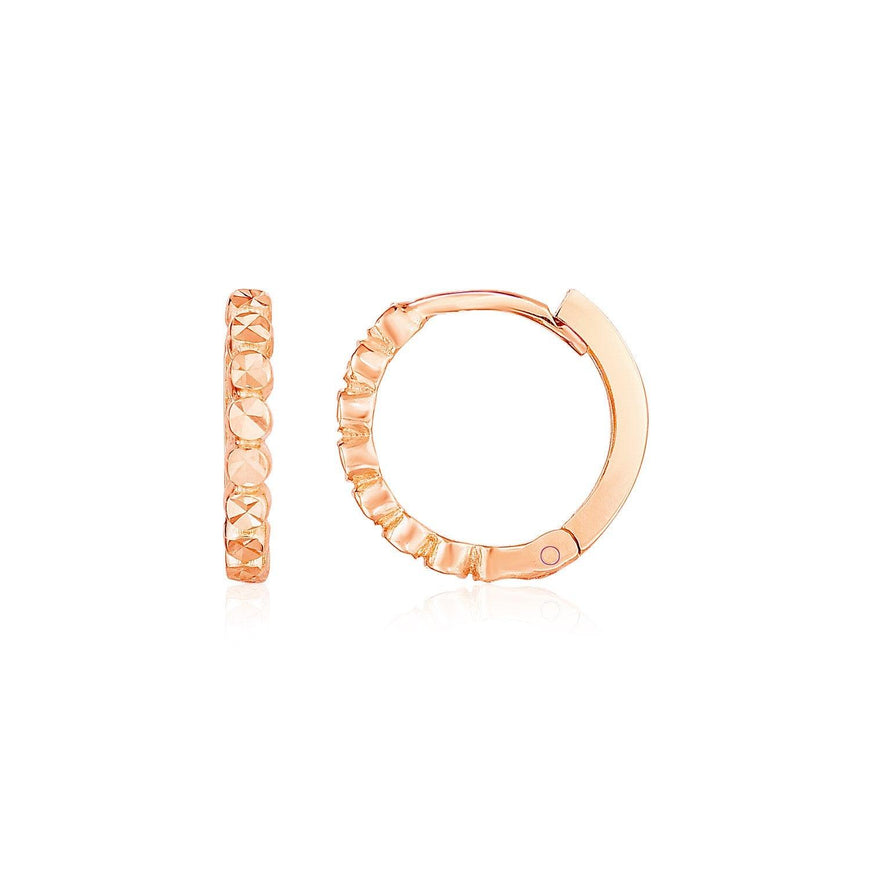 14k Rose Gold Petite Textured Round Hoop Earrings - Ellie Belle