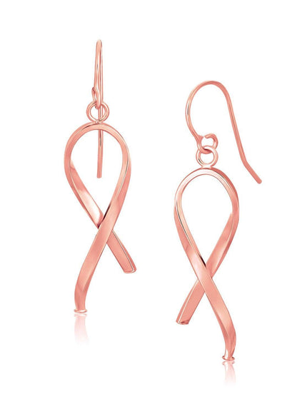 14k Rose Gold Polished Ribbon Style Drop Earrings - Ellie Belle