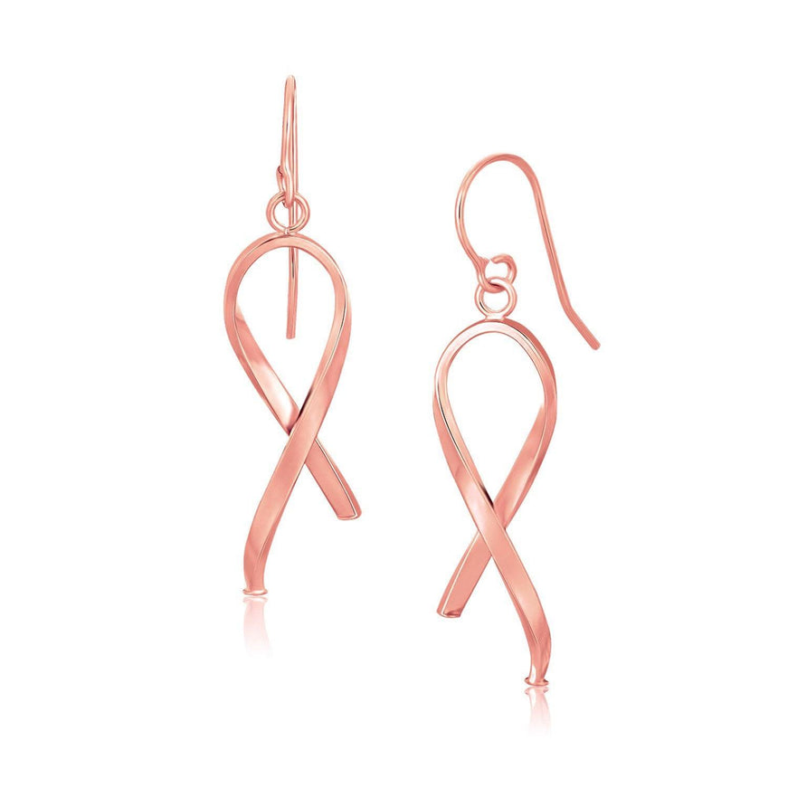 14k Rose Gold Polished Ribbon Style Drop Earrings - Ellie Belle