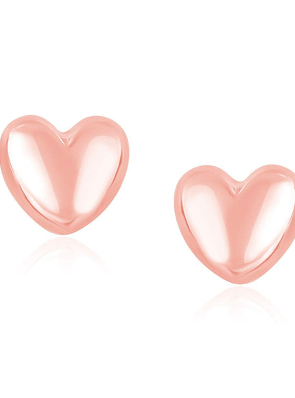 14k Rose Gold Puffed Heart Shape Shiny Earrings - Ellie Belle