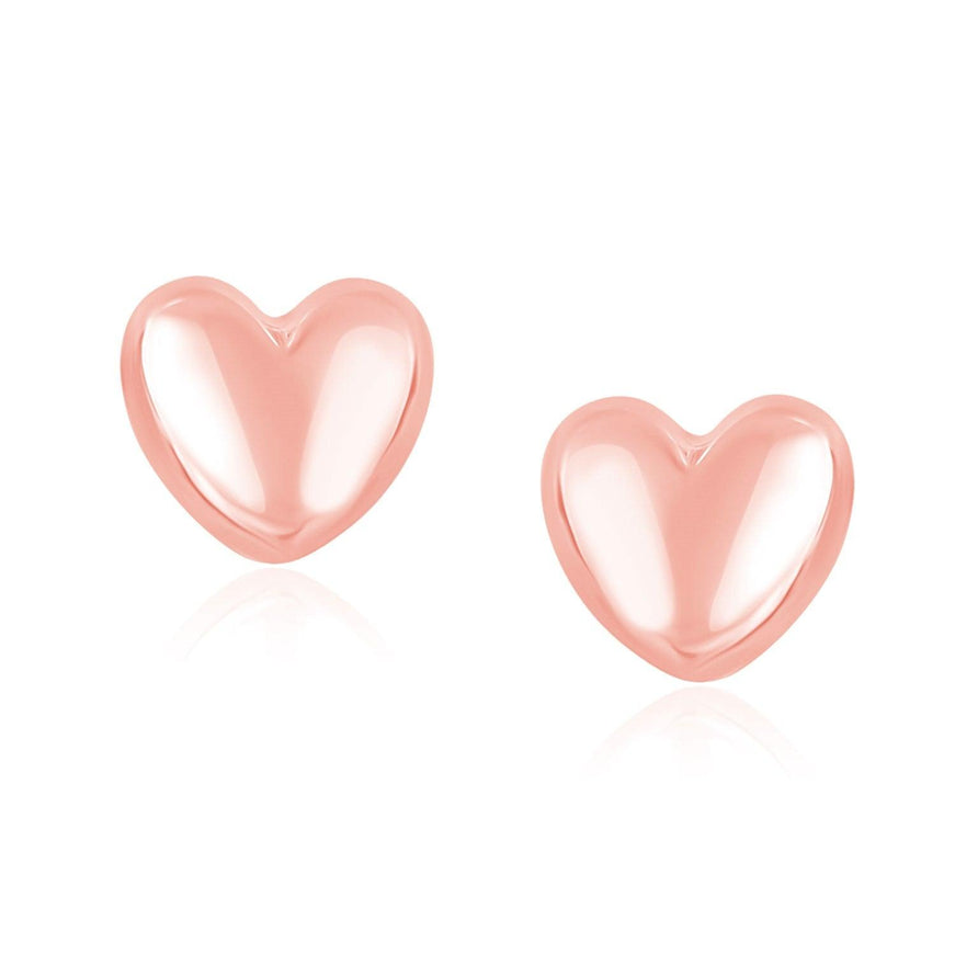 14k Rose Gold Puffed Heart Shape Shiny Earrings - Ellie Belle