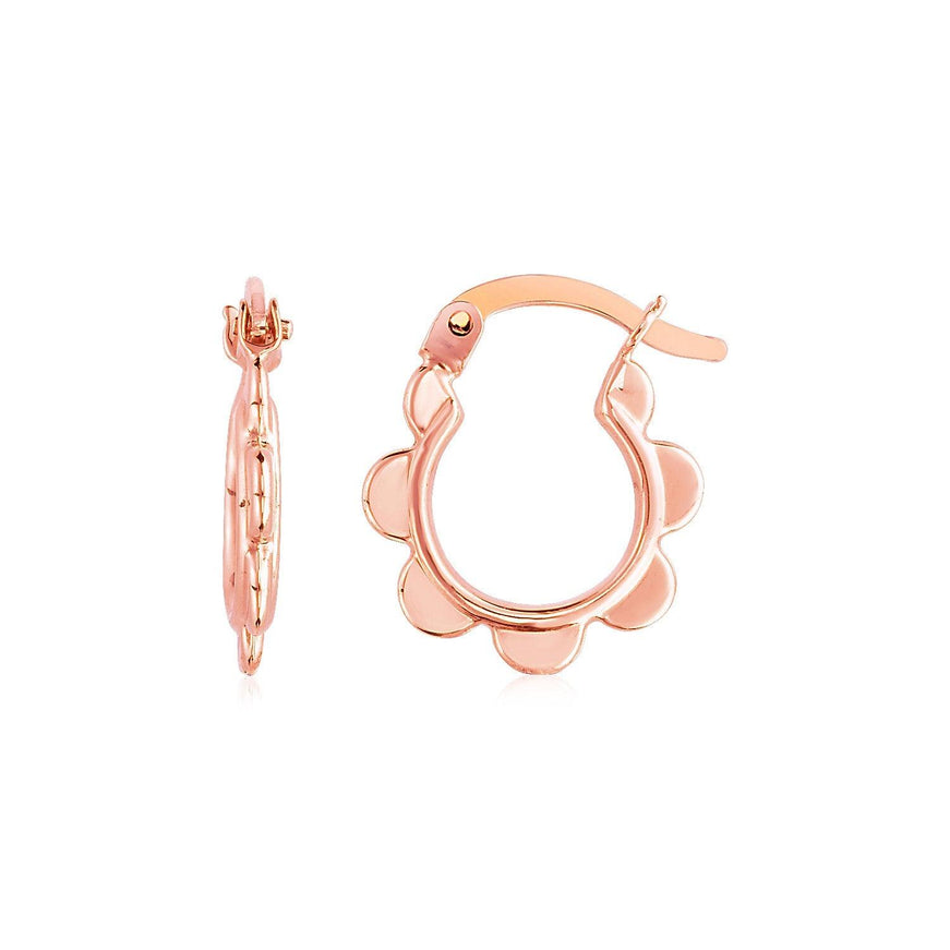 14k Rose Gold Scalloped Hoop Earrings - Ellie Belle