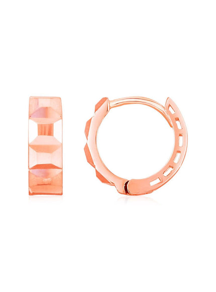 14K Rose Gold Square Motif Faceted Huggie Earrings - Ellie Belle