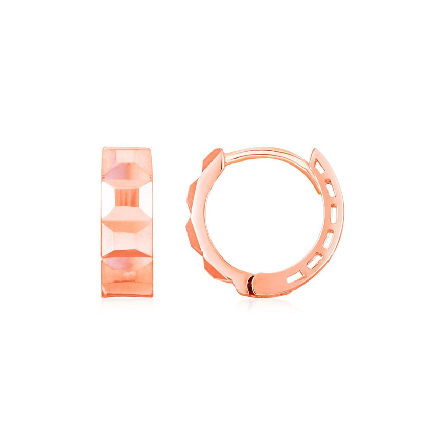 14K Rose Gold Square Motif Faceted Huggie Earrings - Ellie Belle