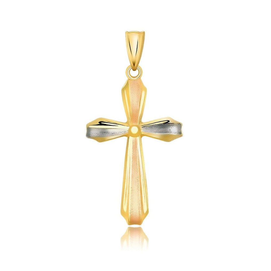 14k Tri Color Gold Cross Motif Pendant with Textured Finish - Ellie Belle