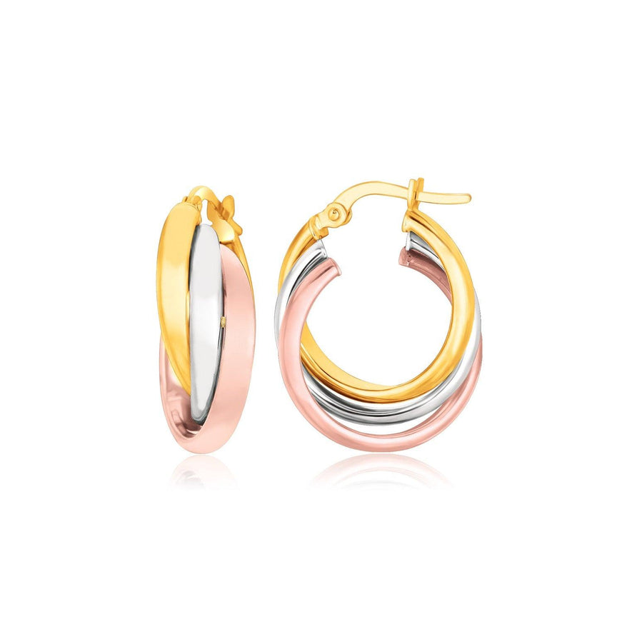 14k Tri-Color Gold Domed Tube Intertwined Earrings - Ellie Belle