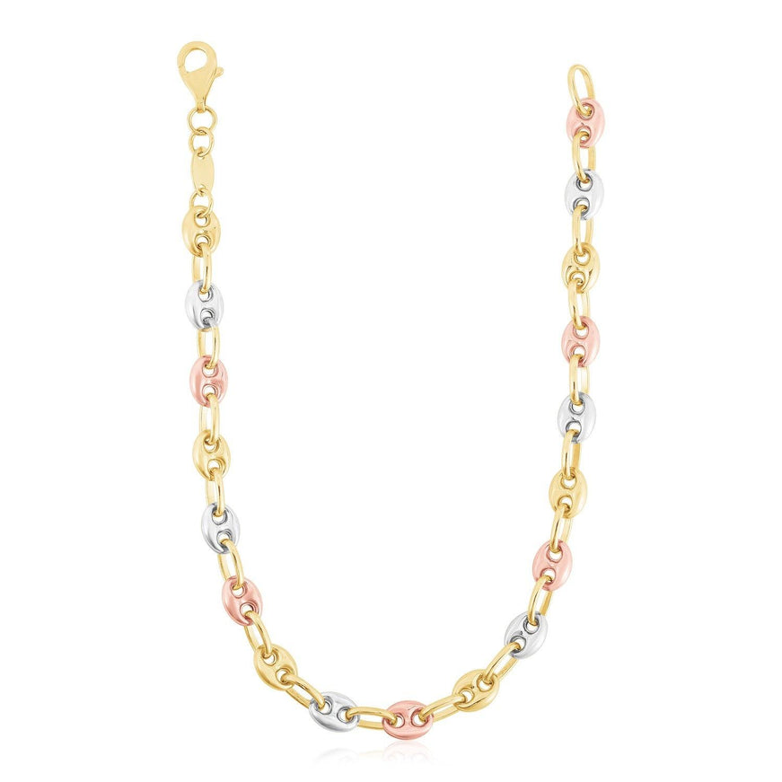 14k Tri Color Gold High Polish Puffed Mariner Link Chain (4.9mm) - Ellie Belle