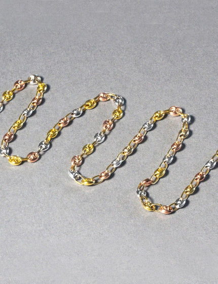 14k Tri Color Gold High Polish Puffed Mariner Link Chain (4.9mm) - Ellie Belle