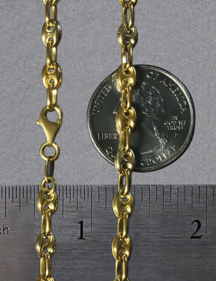 14k Tri Color Gold High Polish Puffed Mariner Link Chain (4.9mm) - Ellie Belle