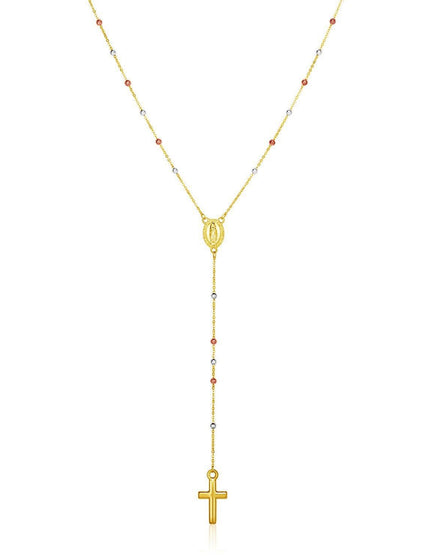 14k Tri Color Gold Lariat Rosary Necklace - Ellie Belle