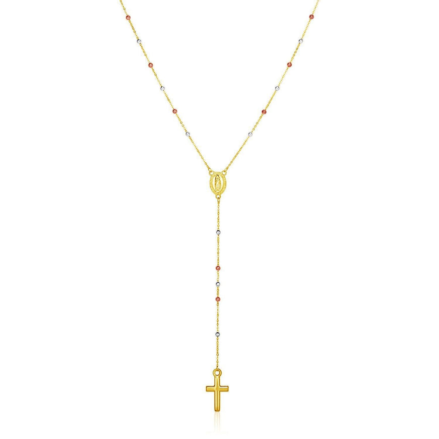 14k Tri Color Gold Lariat Rosary Necklace - Ellie Belle