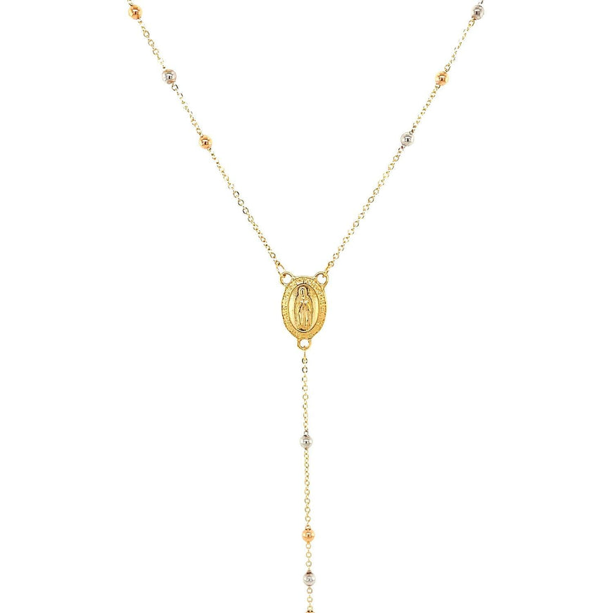 14k Tri Color Gold Lariat Rosary Necklace - Ellie Belle