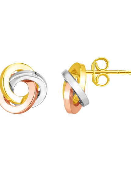 14k Tri Color Gold Love Knot Earrings - Ellie Belle