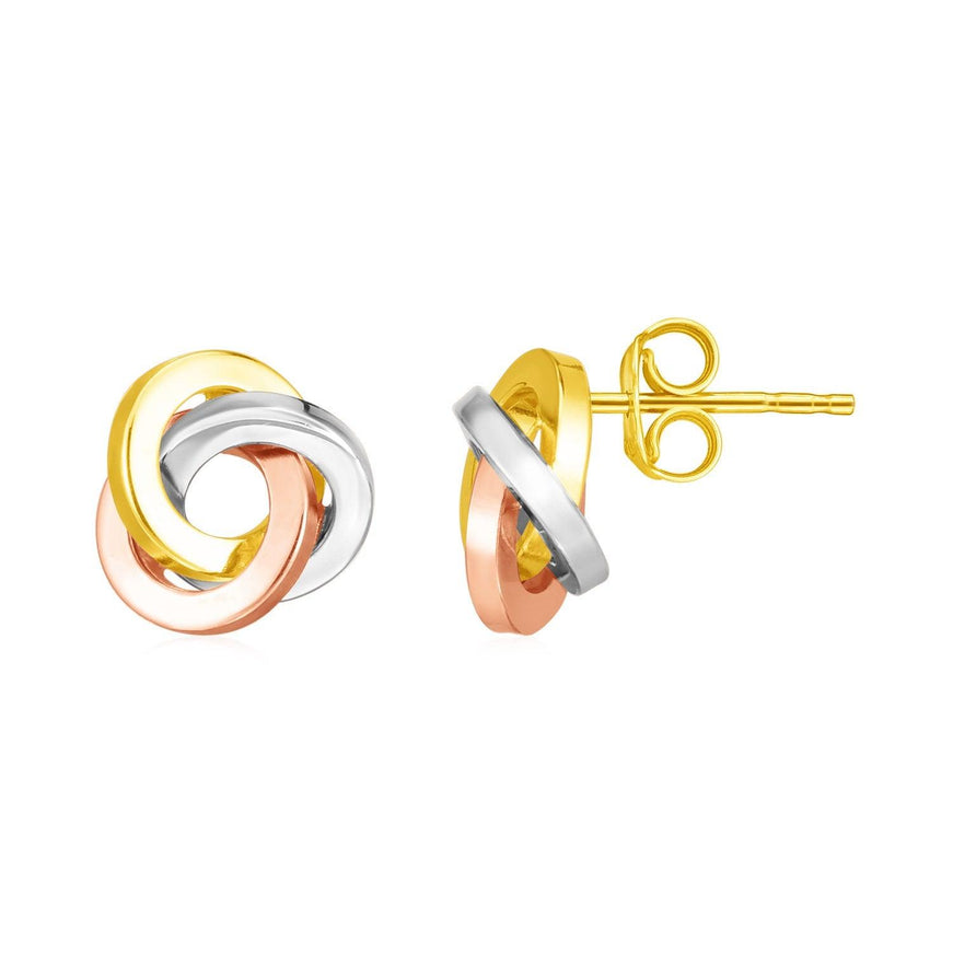 14k Tri Color Gold Love Knot Earrings - Ellie Belle