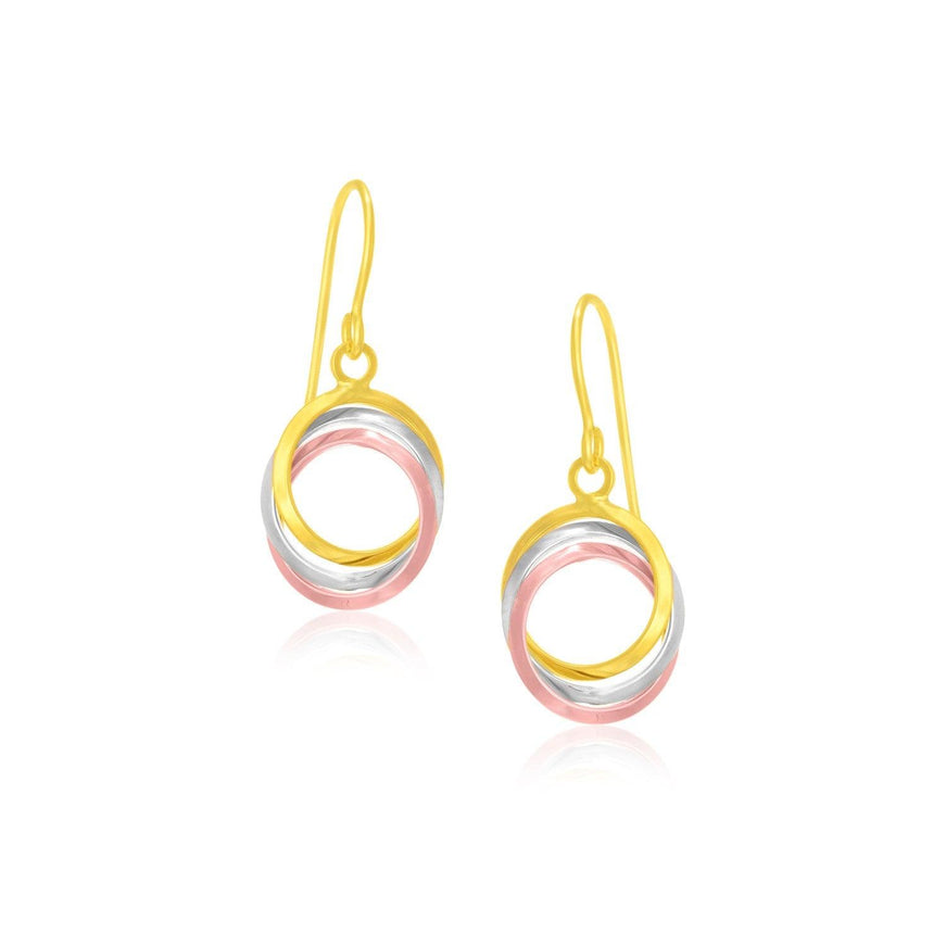 14k Tri-Color Gold Open Entwined Ring Earrings - Ellie Belle