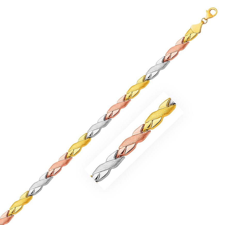 14k Tri-Color Gold Shiny and Textured X Link Bracelet - Ellie Belle