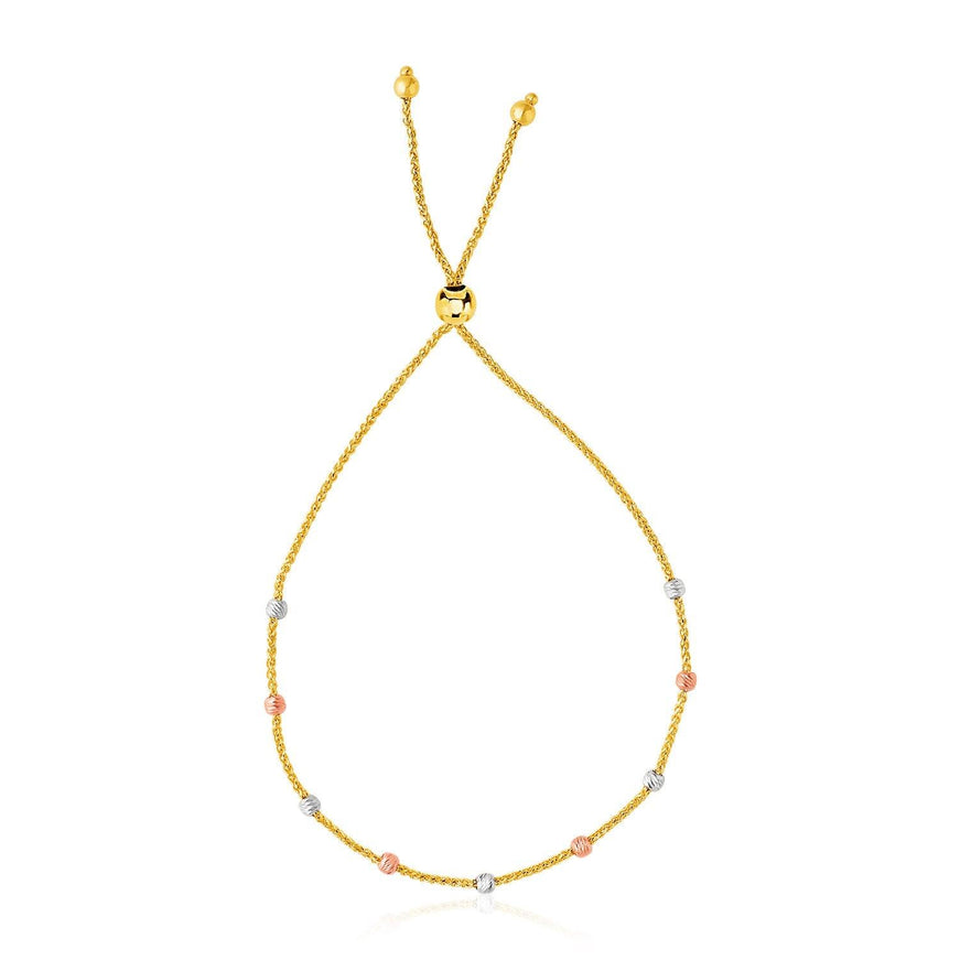 14k Tri-Color Gold Textured Bead Station Lariat Bracelet - Ellie Belle