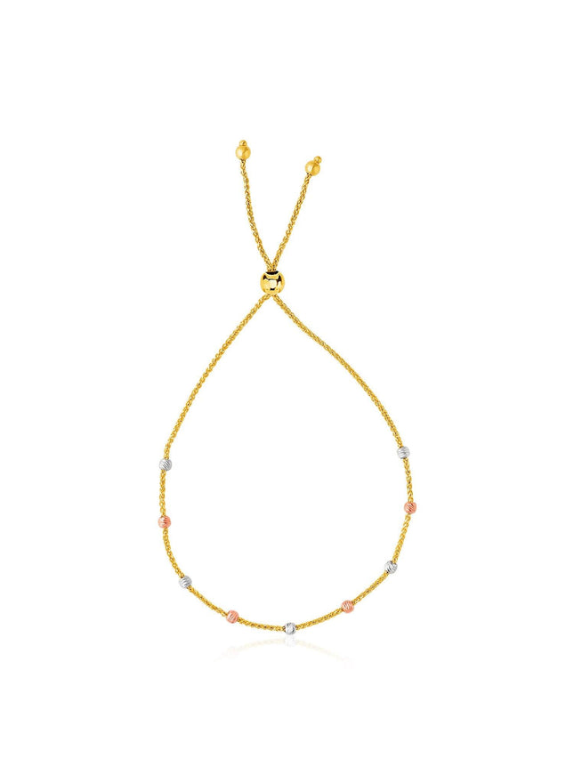 14k Tri-Color Gold Textured Bead Station Lariat Bracelet - Ellie Belle