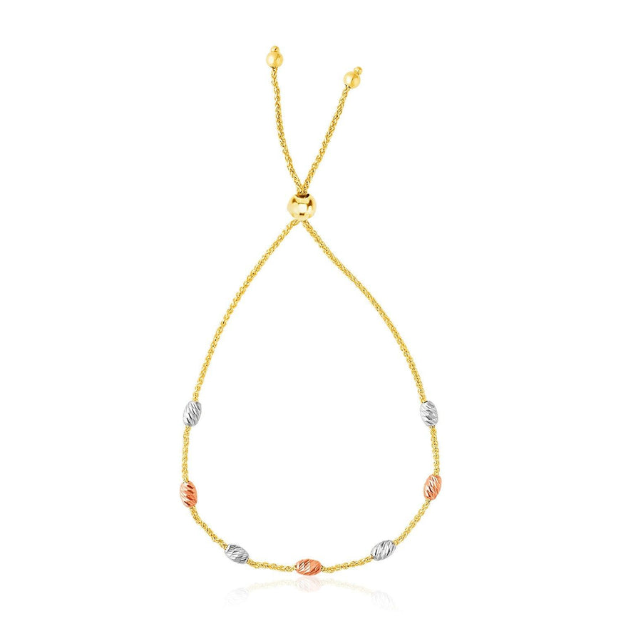 14k Tri-Color Gold Textured Oval Station Lariat Style Bracelet - Ellie Belle